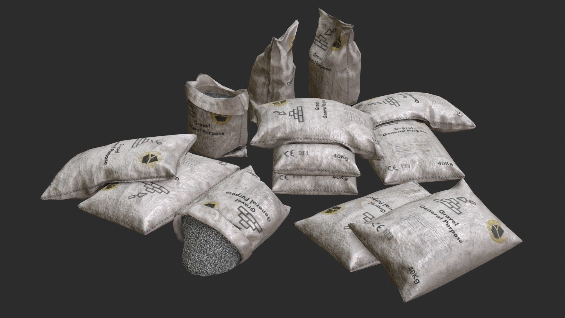 Gravel Bags Low-poly 3D model_1