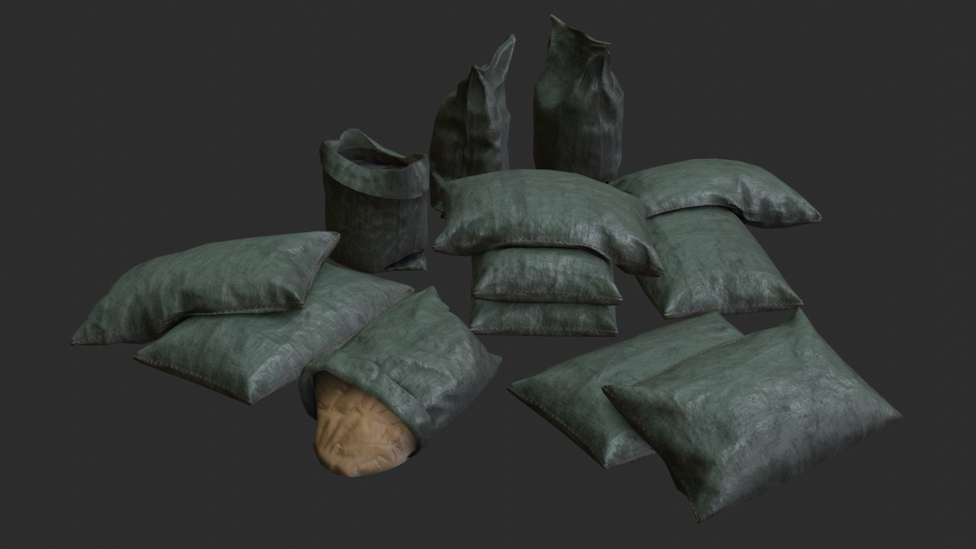 Military Sand Bags Assets 01 Low-poly 3D model_1