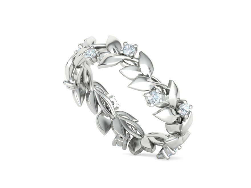 Floral Leaves Eternity Ring Nature Inspired Leaves Ring 7US 3D print model_20