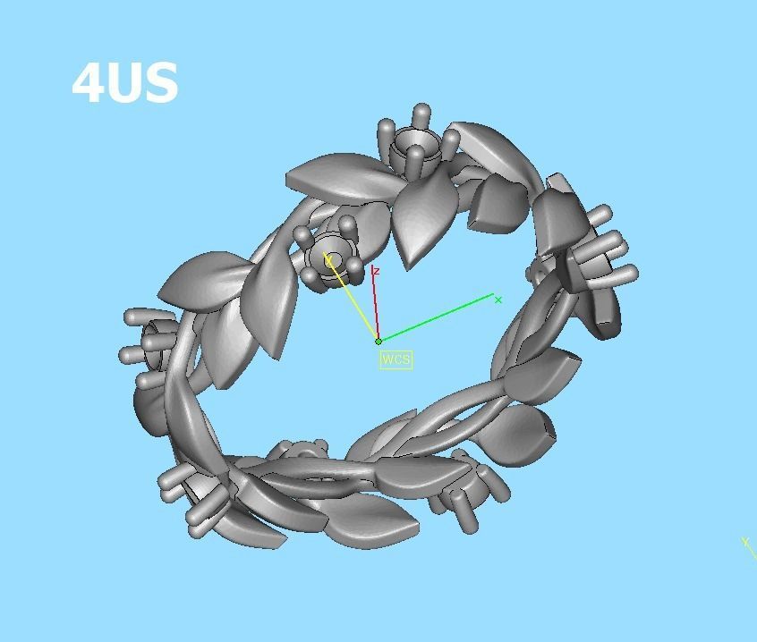 Floral Leaves Eternity Ring Nature Inspired Leaves Ring 7US 3D print model_27