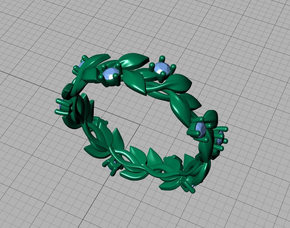 Floral Leaves Eternity Ring Nature Inspired Leaves Ring 7US 3D print model_30