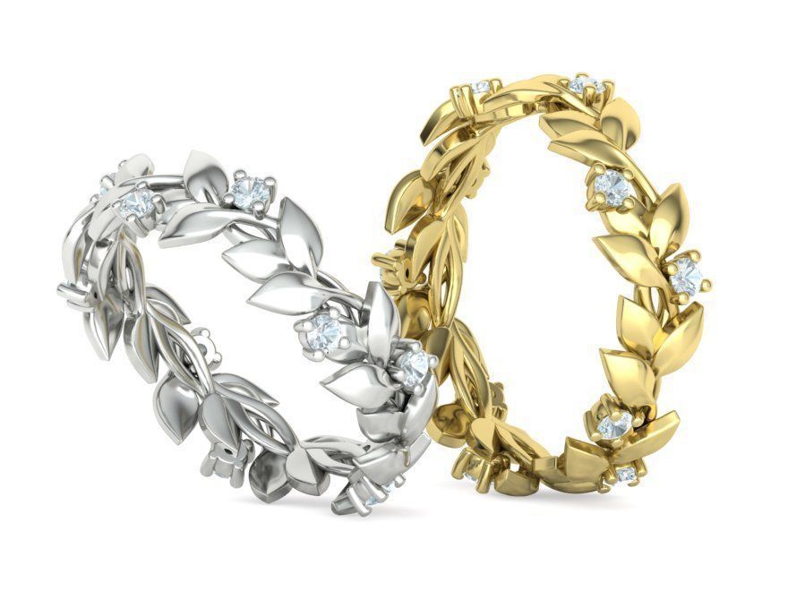 Floral Leaves Eternity Ring Nature Inspired Leaves Ring 7US 3D print model_22