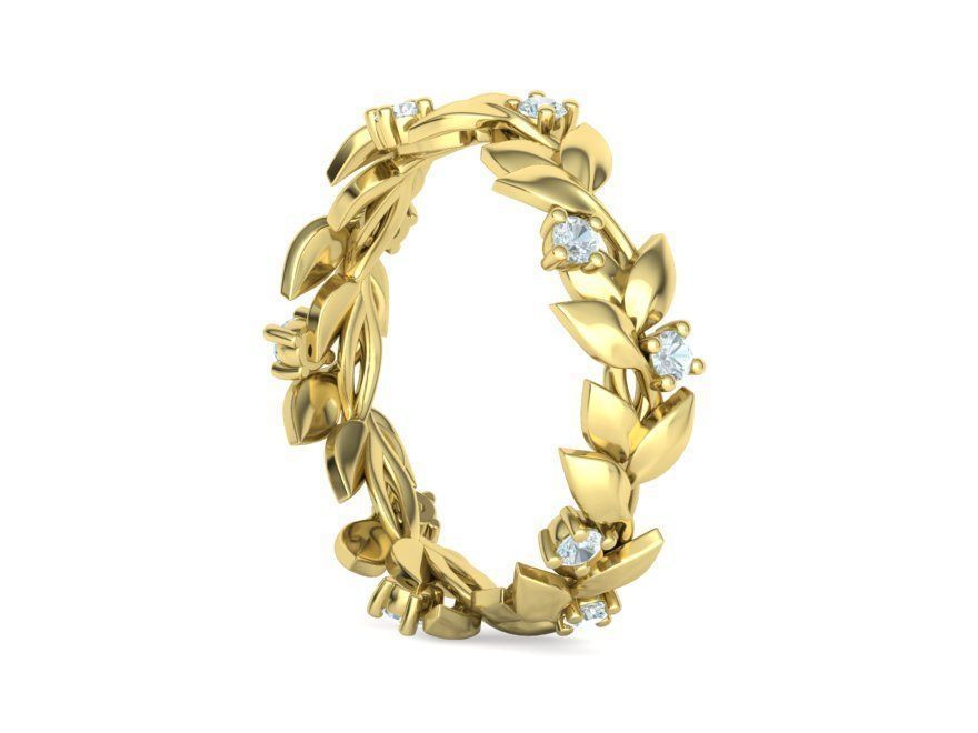 Floral Leaves Eternity Ring Nature Inspired Leaves Ring 7US 3D print model_18