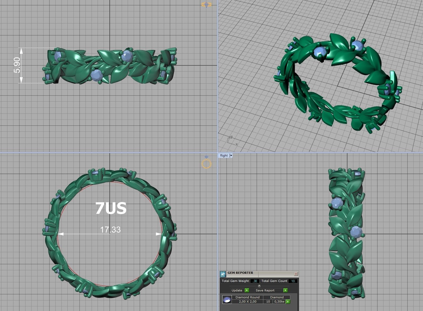 Floral Leaves Eternity Ring Nature Inspired Leaves Ring 7US 3D print model_6