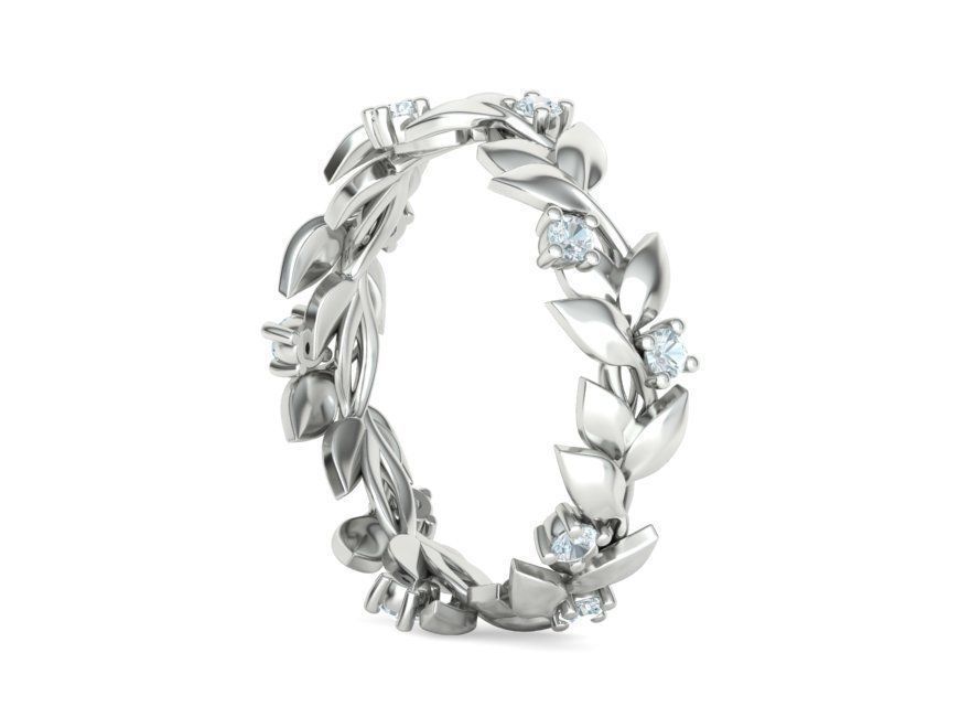 Floral Leaves Eternity Ring Nature Inspired Leaves Ring 7US 3D print model_17