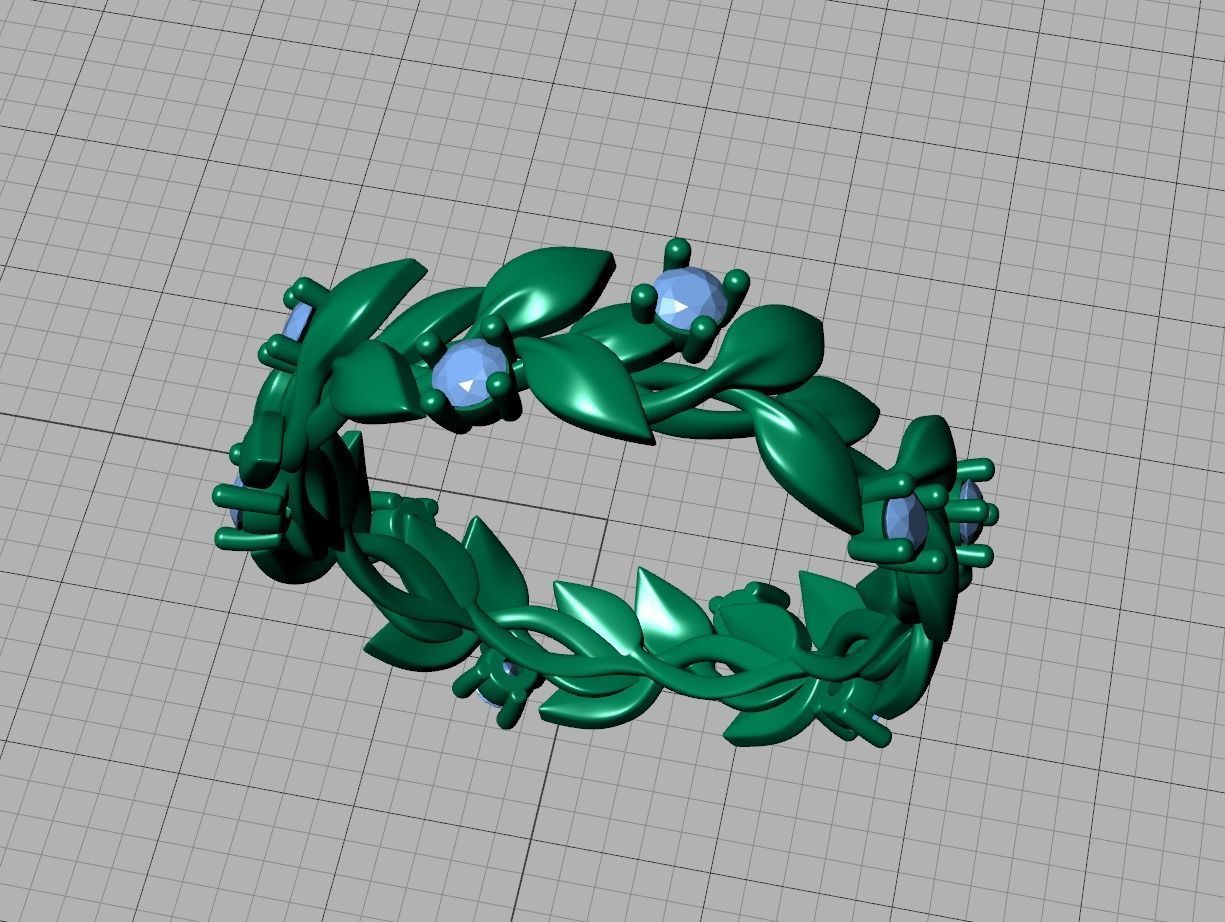 Floral Leaves Eternity Ring Nature Inspired Leaves Ring 7US 3D print model_35