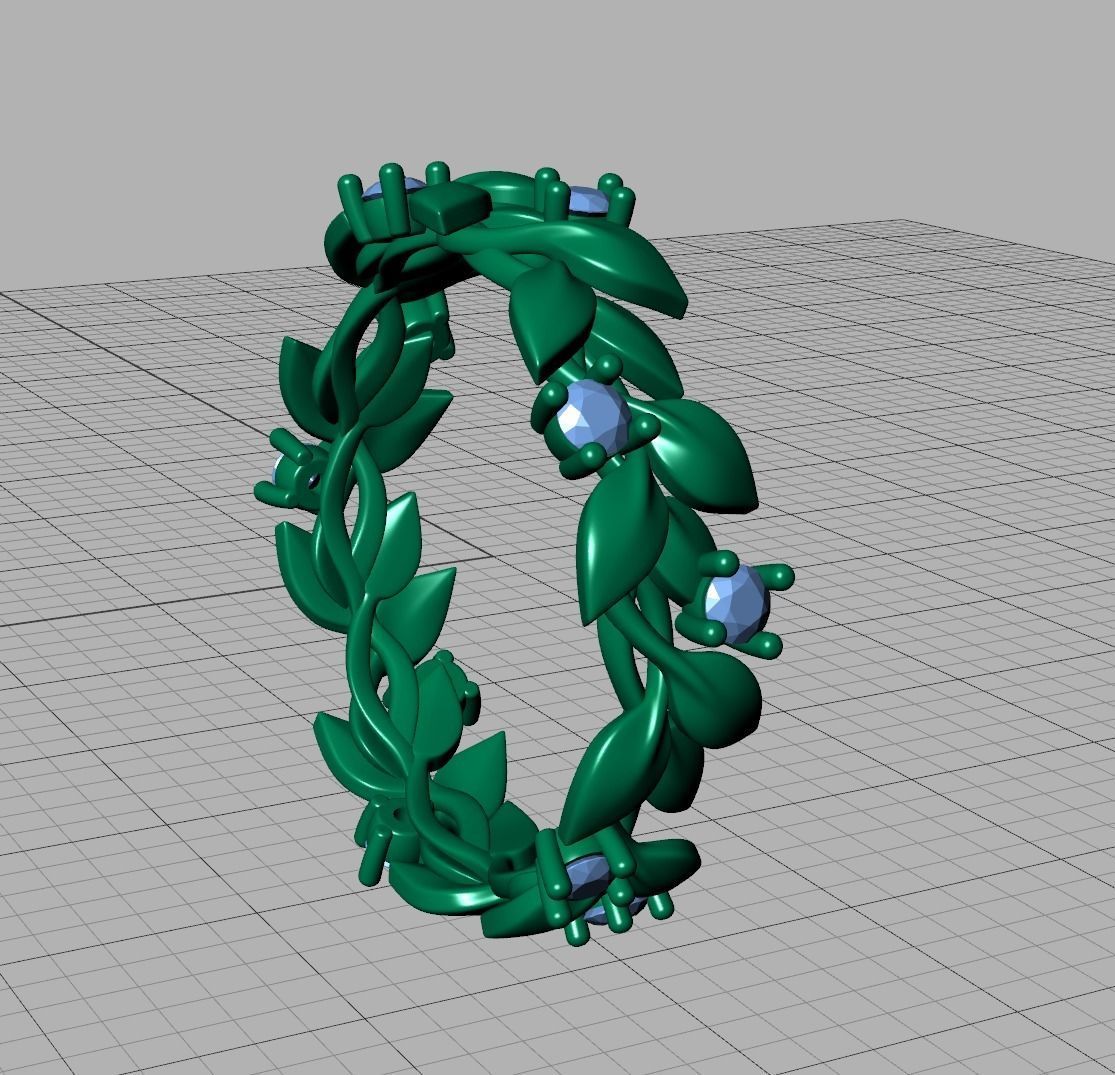 Floral Leaves Eternity Ring Nature Inspired Leaves Ring 7US 3D print model_37