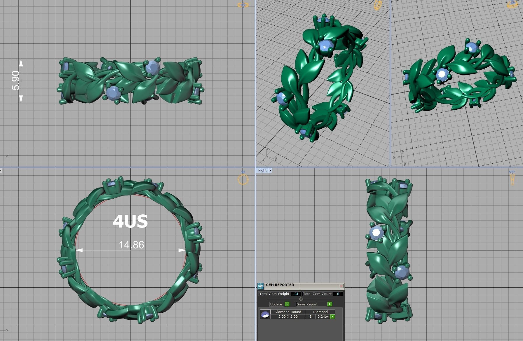 Floral Leaves Eternity Ring Nature Inspired Leaves Ring 7US 3D print model_23