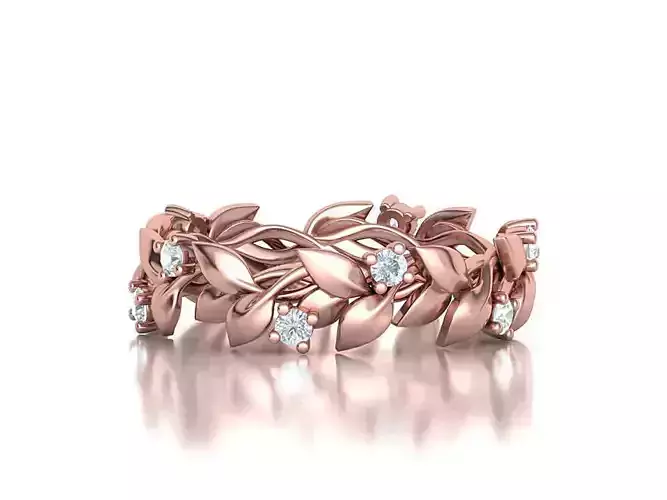 Floral Leaves Eternity Ring Nature Inspired Leaves Ring 7US 3D print model