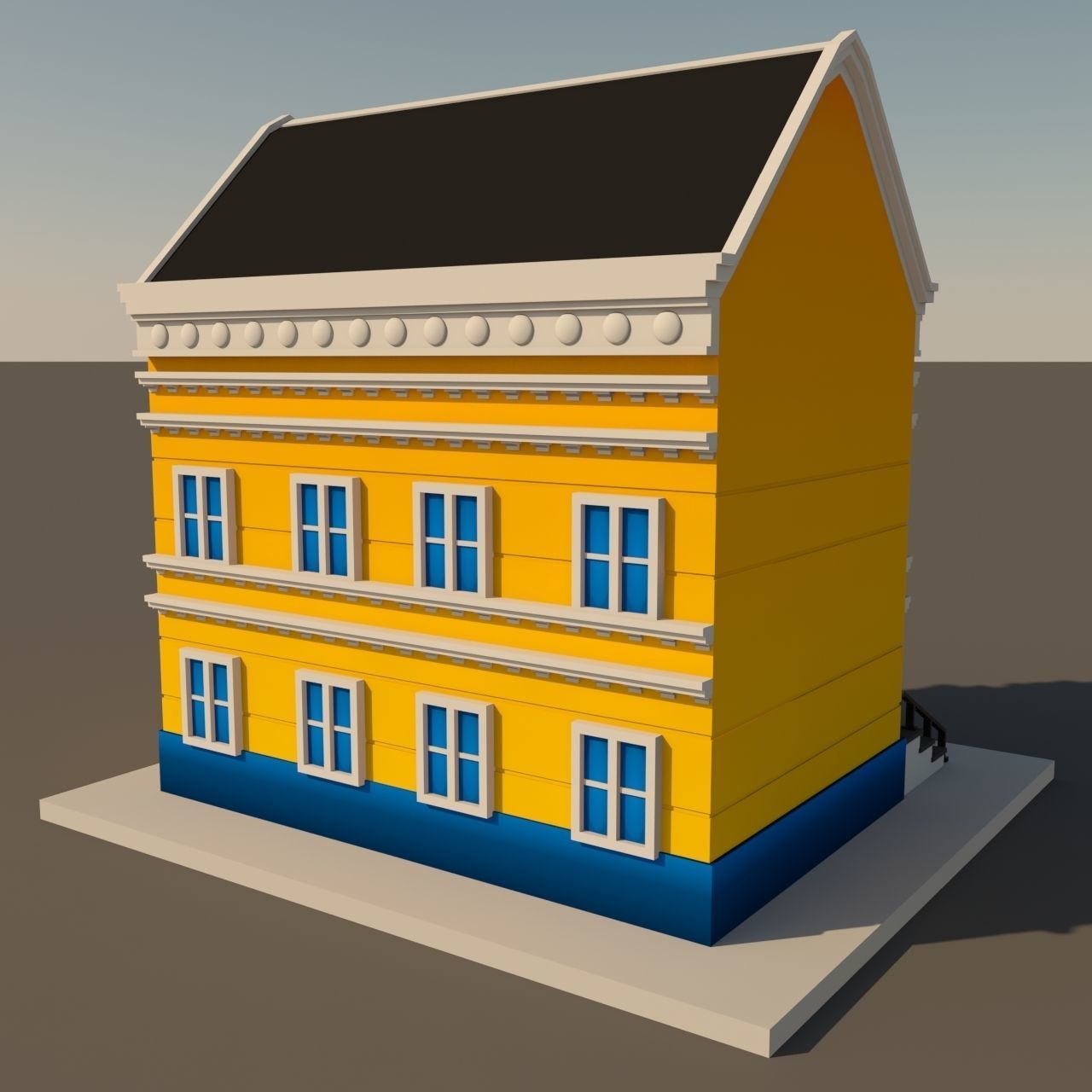 Cartoon Neoclassical Residential Building 3D model_4