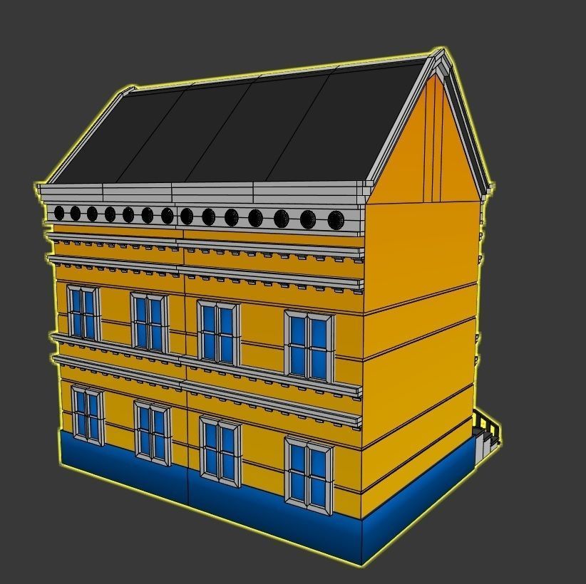 Cartoon Neoclassical Residential Building 3D model_8