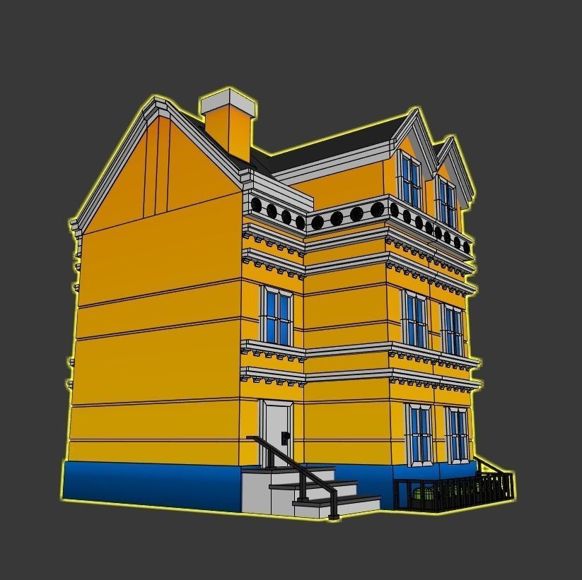 Cartoon Neoclassical Residential Building 3D model_6