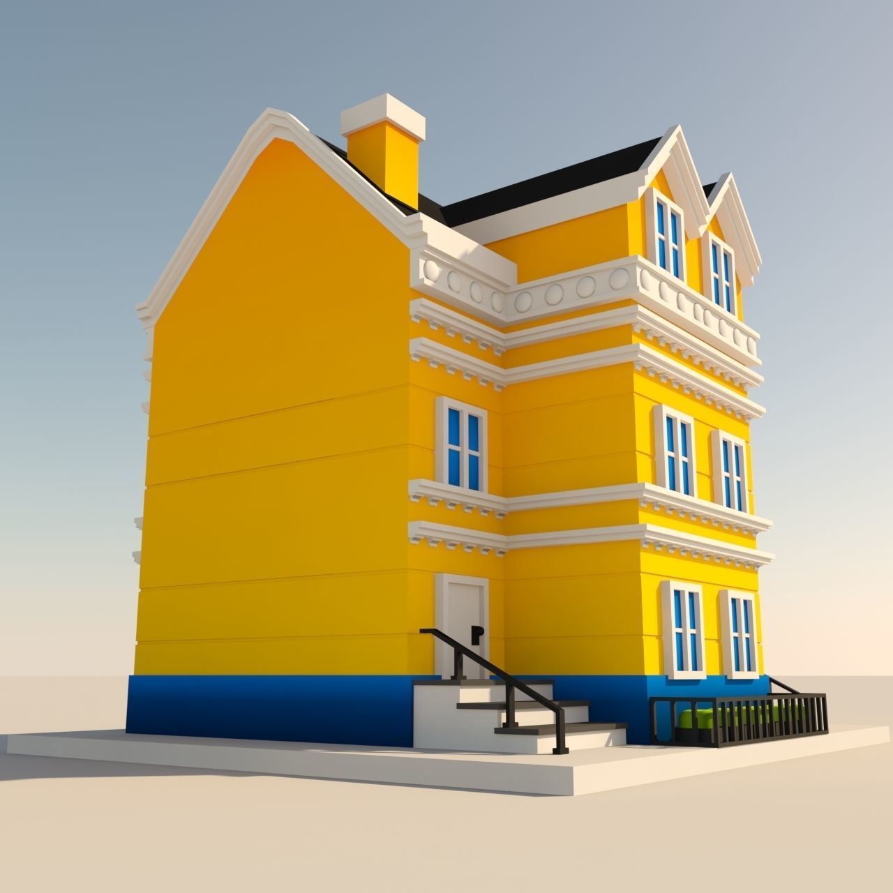 Cartoon Neoclassical Residential Building 3D model_2