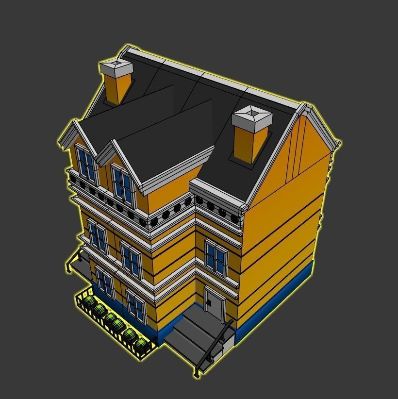 Cartoon Neoclassical Residential Building 3D model_7