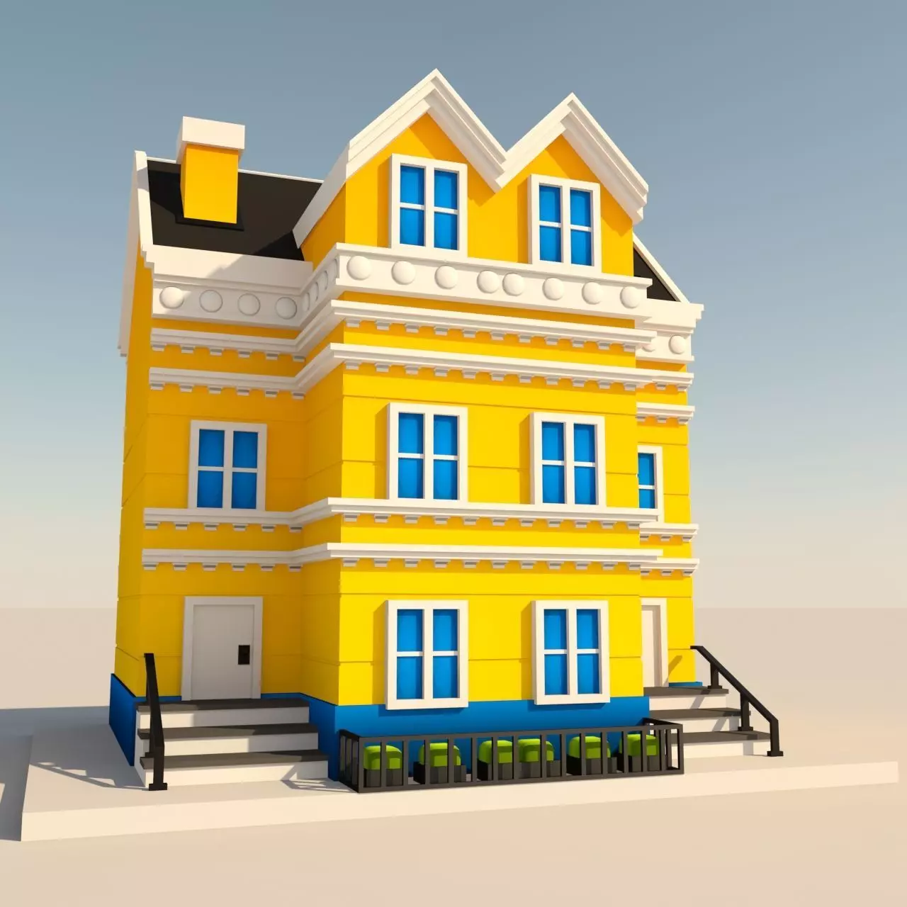 Cartoon Neoclassical Residential Building 3D model_0