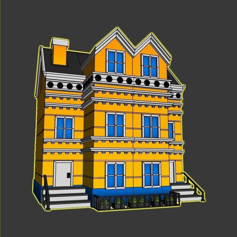 Cartoon Neoclassical Residential Building 3D model_5