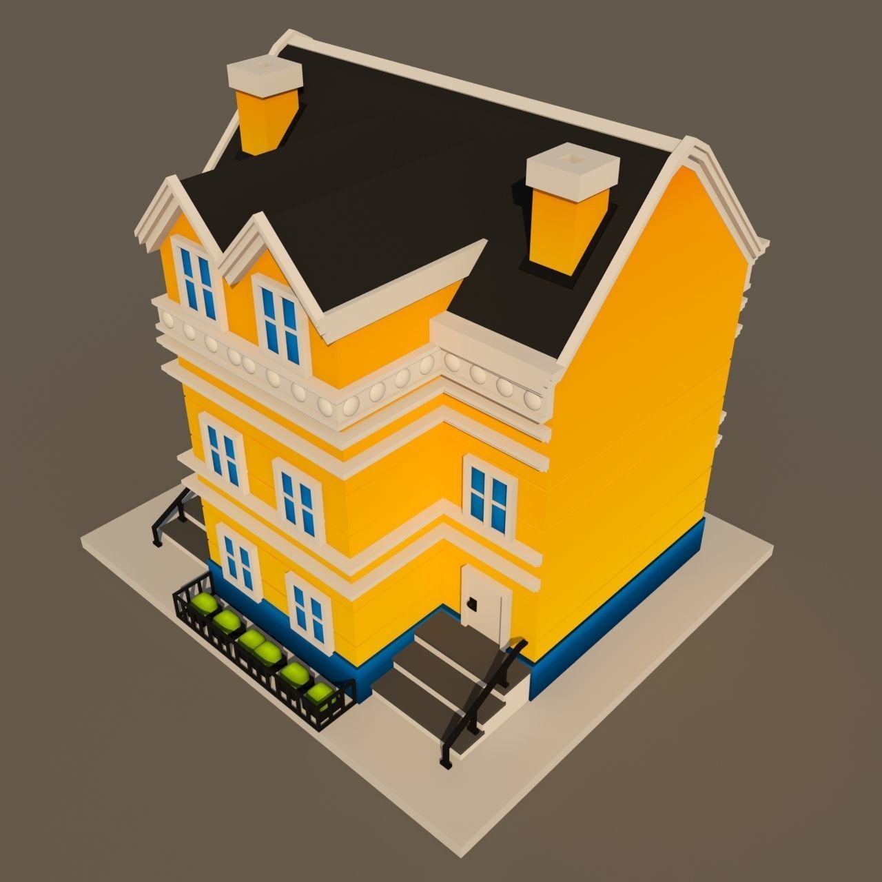 Cartoon Neoclassical Residential Building 3D model_3