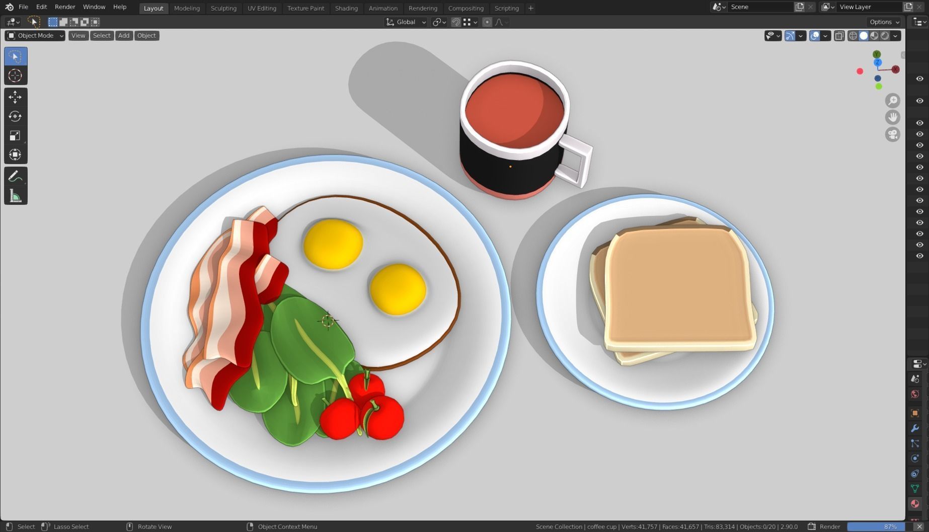 Stylized Egg Breakfast Low-poly 3D model_4