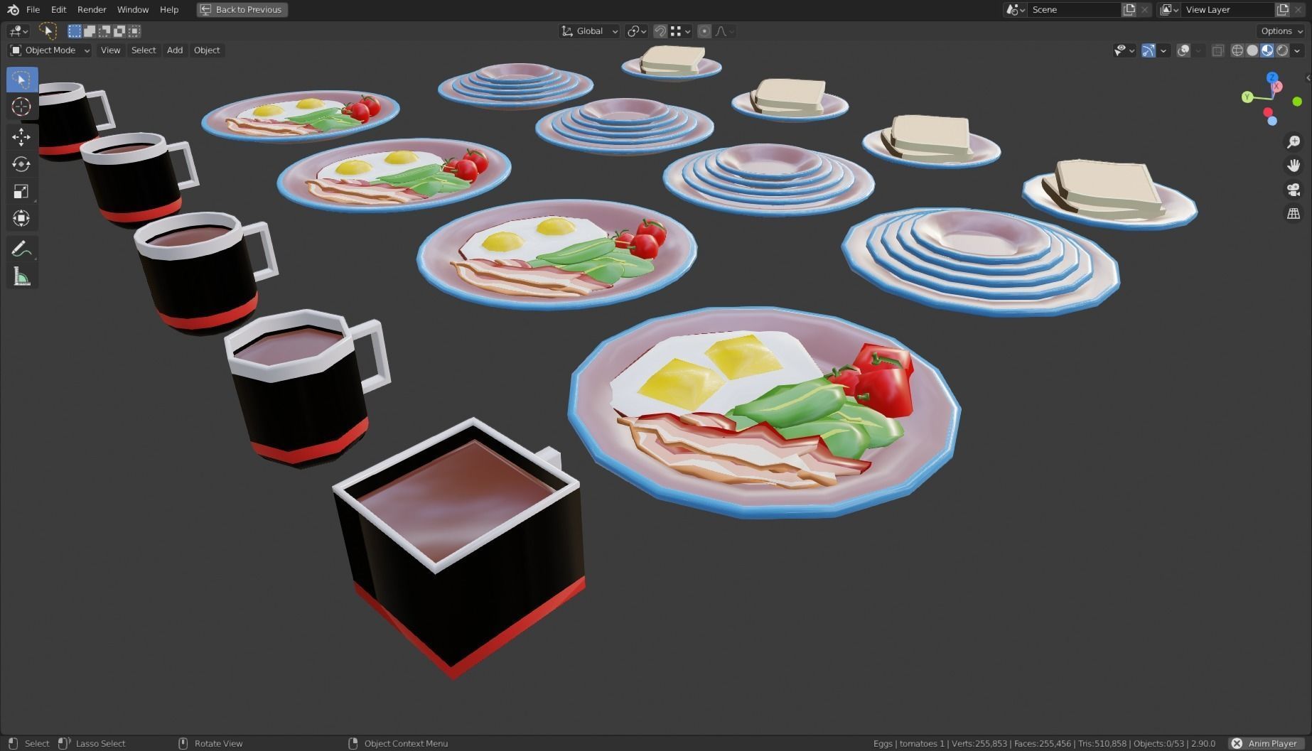 Stylized Egg Breakfast Low-poly 3D model_12