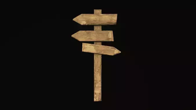 Old Wooden Road Sign Game Ready Low-poly 3D model