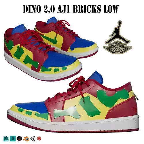 DINO 2 Air Jordan 1 BRICKS LOW Shoes PBR  Low-poly 3D model