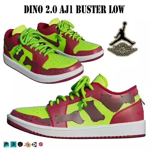 DINO 2 Air Jordan 1 BUSTER LOW Shoes PBR  Low-poly 3D model
