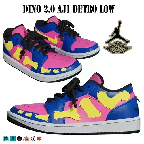 DINO 2 Air Jordan 1 DETRO LOW Shoes PBR  Low-poly 3D model