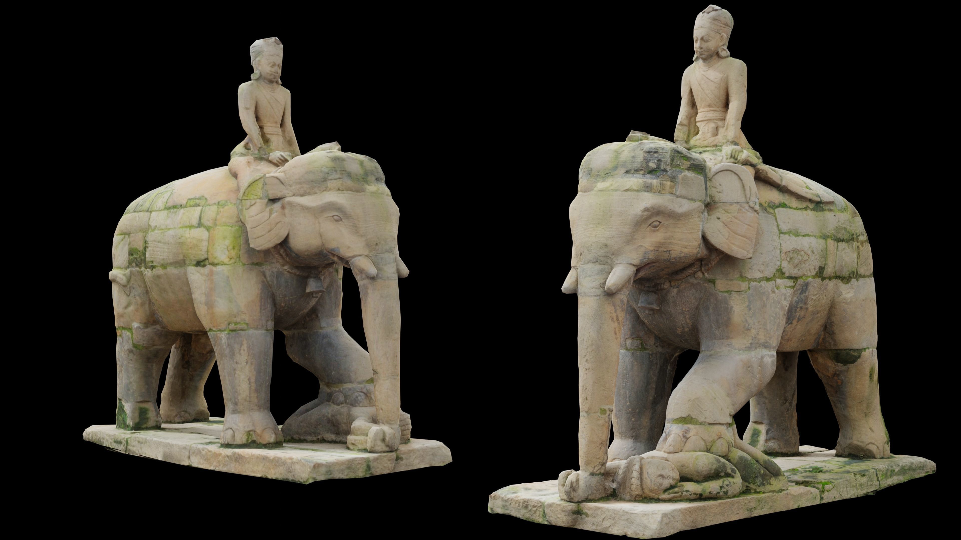 Ancient mounted elephant with 3 LOD - Nepal Heritage Low-poly 3D model_5