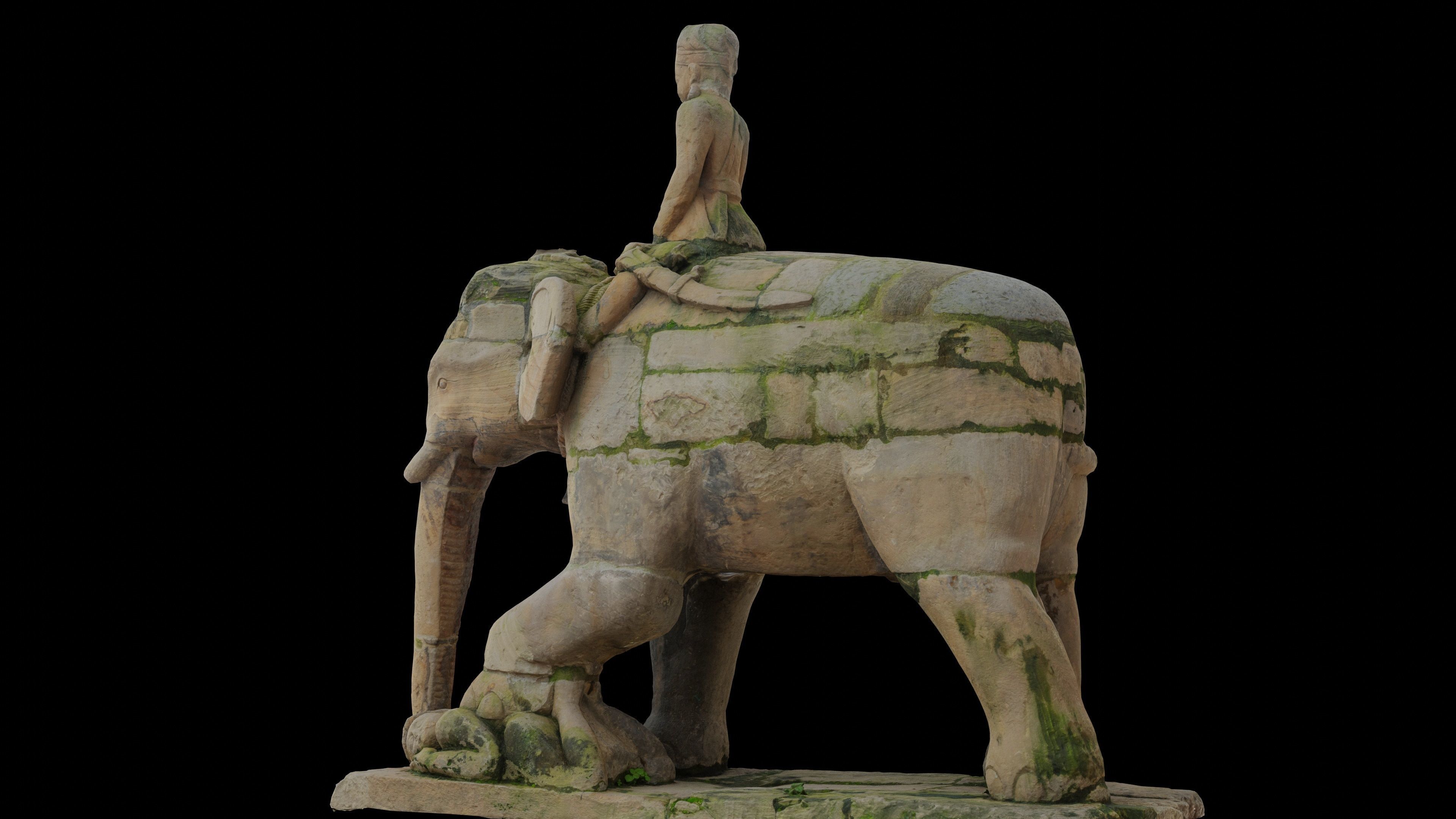 Ancient mounted elephant with 3 LOD - Nepal Heritage Low-poly 3D model_3