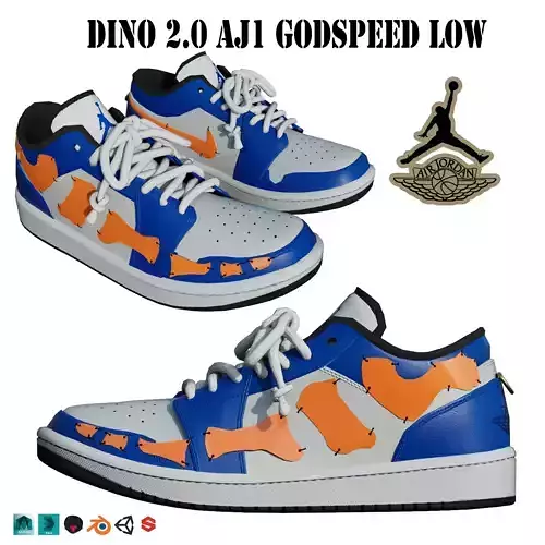DINO 2 Air Jordan 1 GODSPEED LOW Shoes PBR  Low-poly 3D model