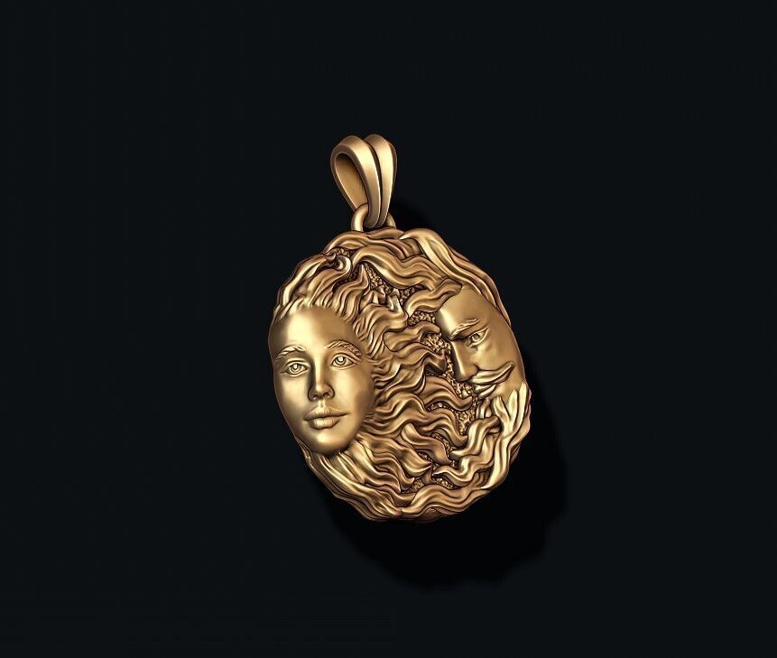 Sun and moon pendant 3D print model_3