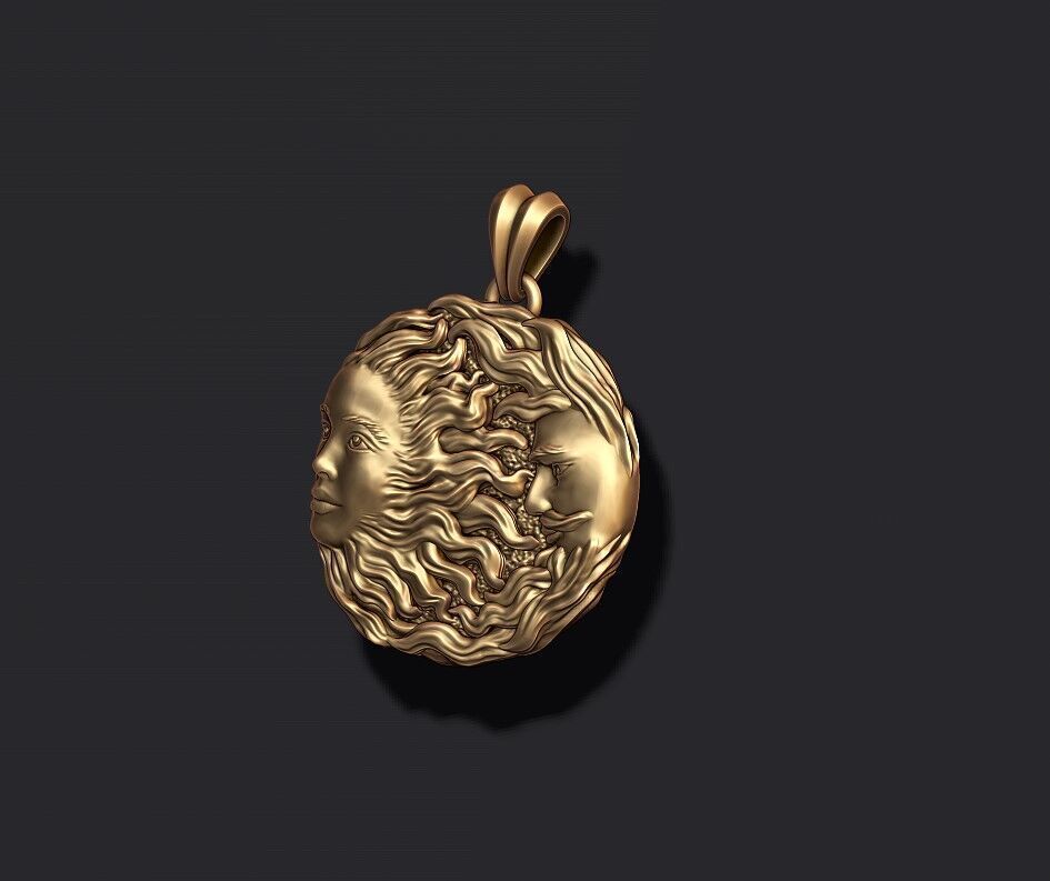 Sun and moon pendant 3D print model_1