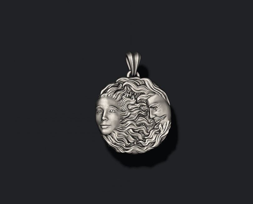 Sun and moon pendant 3D print model_2