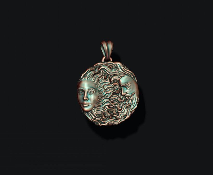 Sun and moon pendant 3D print model_4