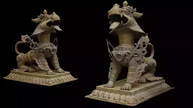 Brass Lion with 3 LOD - Nepal Heritage