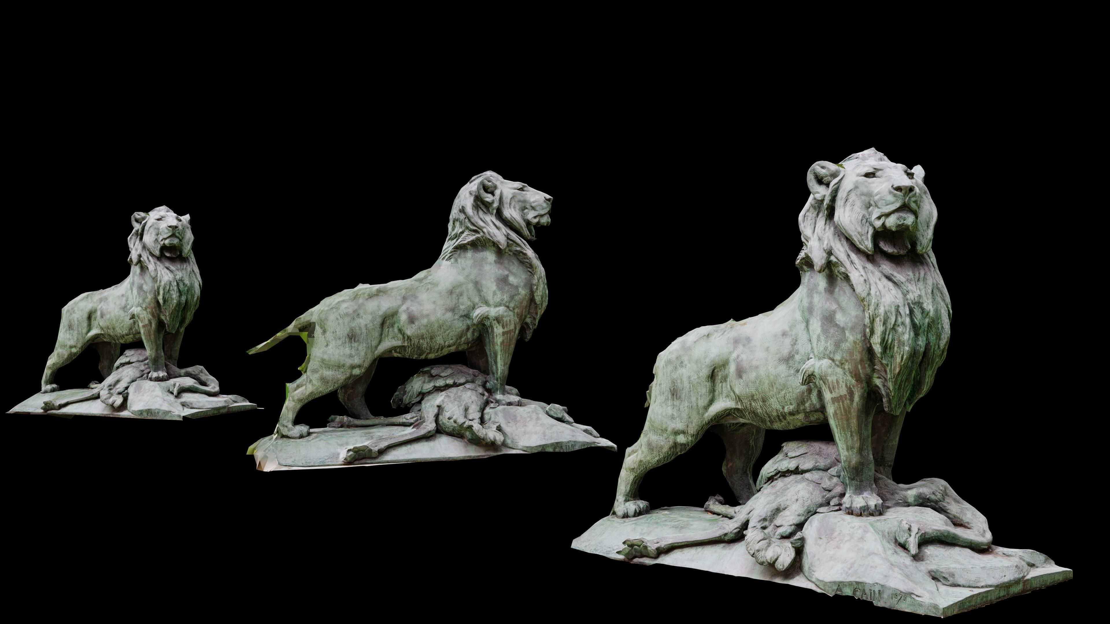 Lion De Nubie et sa proie - 4 LOD Low-poly 3D model_4