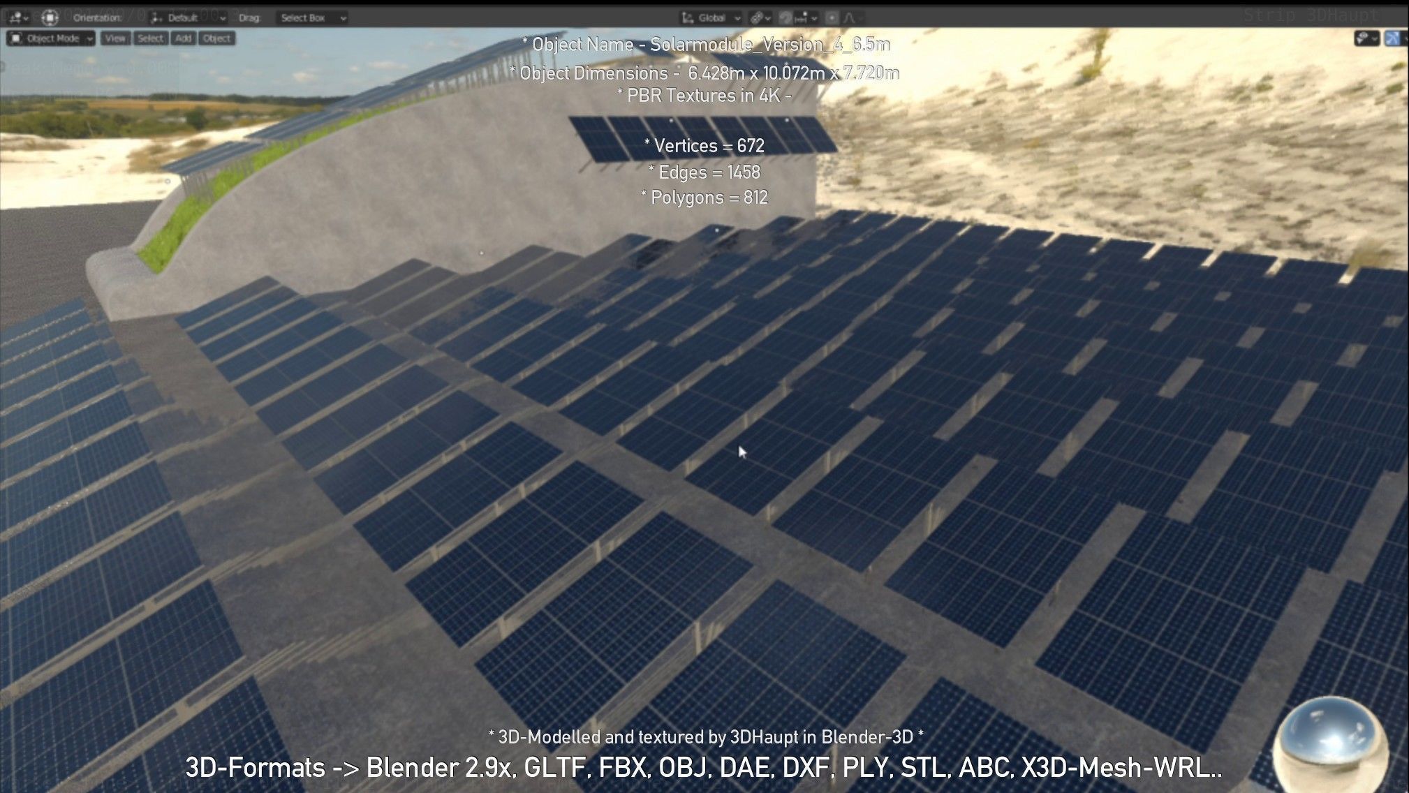 Solarmodule Version 4 - 6500mm Low-poly 3D model_125