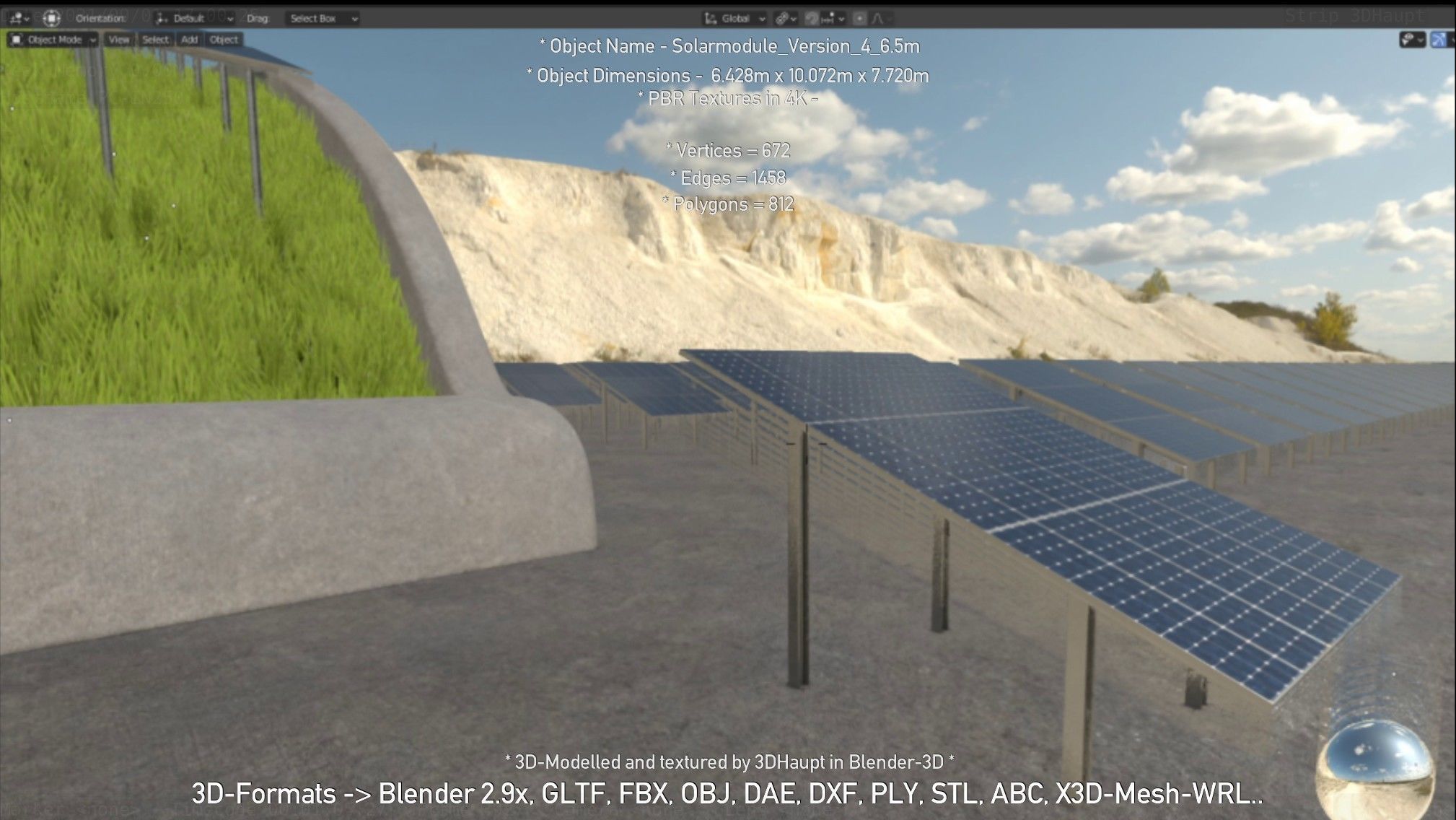 Solarmodule Version 4 - 6500mm Low-poly 3D model_115