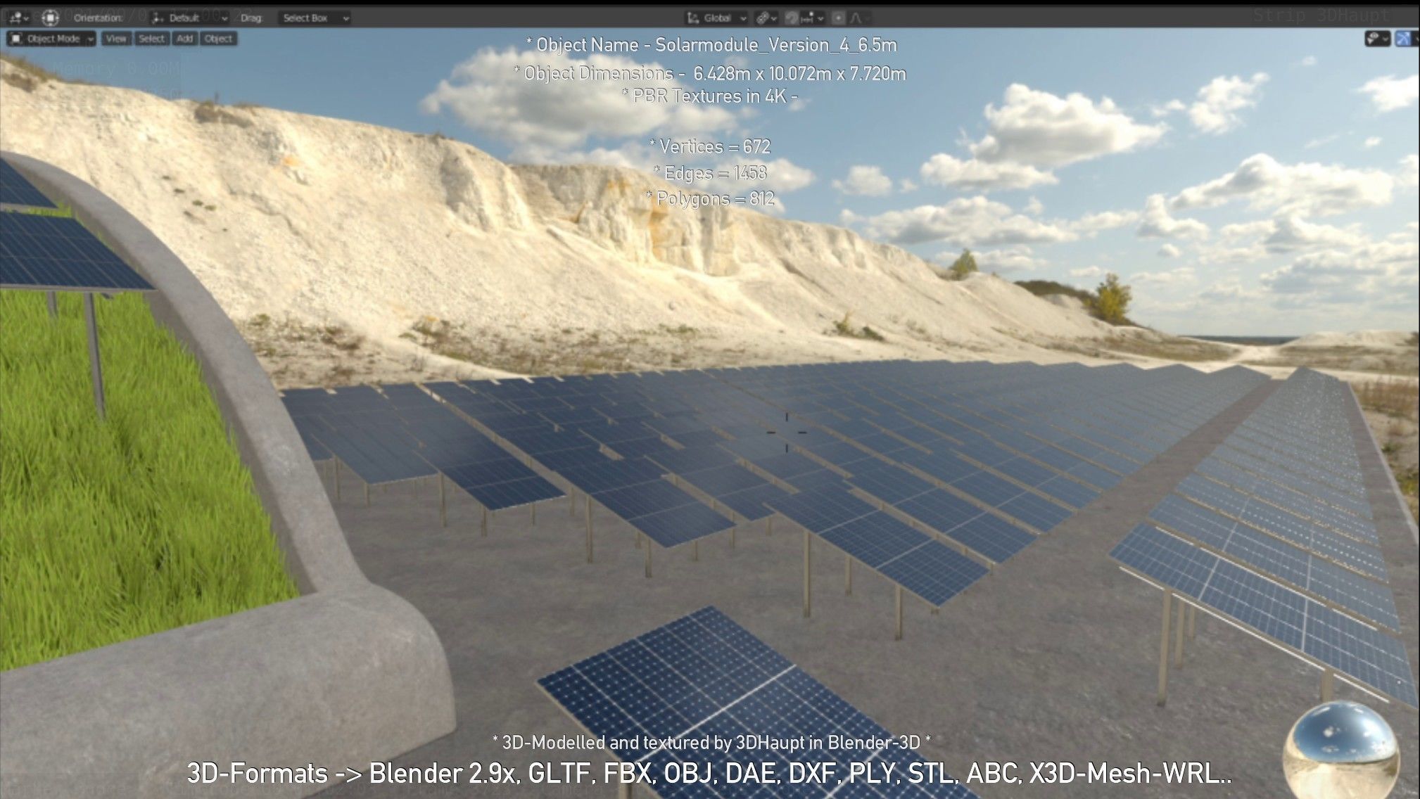 Solarmodule Version 4 - 6500mm Low-poly 3D model_110