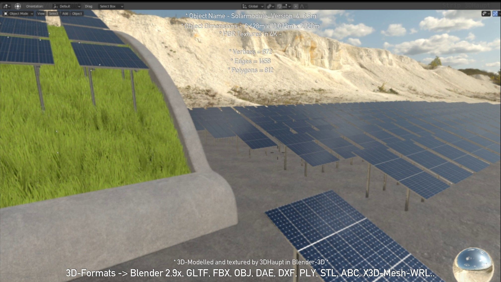 Solarmodule Version 4 - 6500mm Low-poly 3D model_109