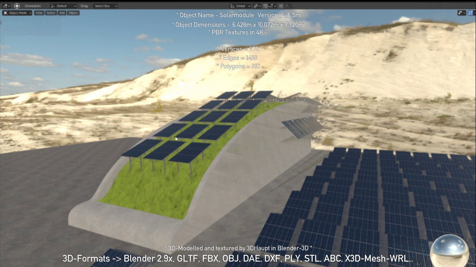 Solarmodule Version 4 - 6500mm Low-poly 3D model_123