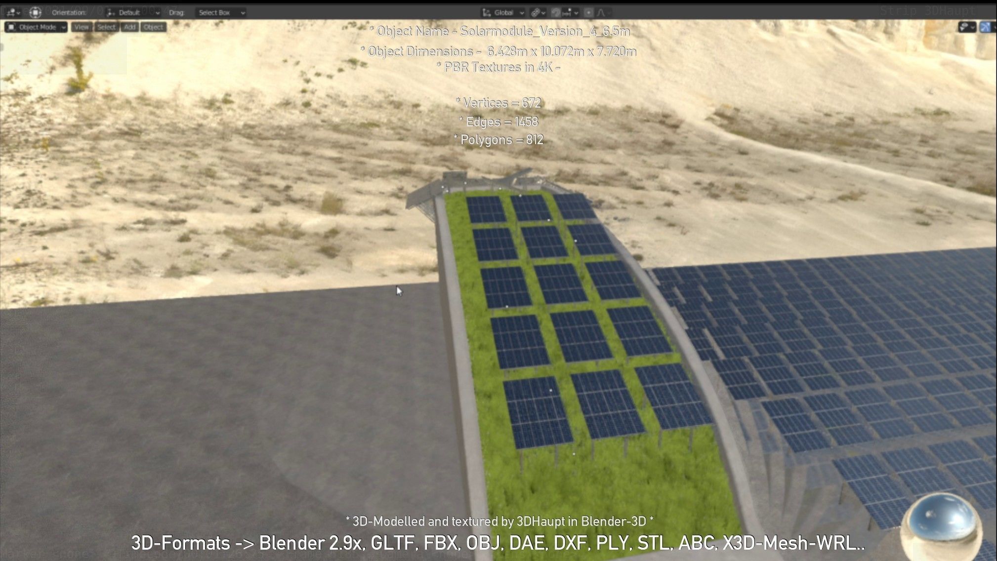 Solarmodule Version 4 - 6500mm Low-poly 3D model_124