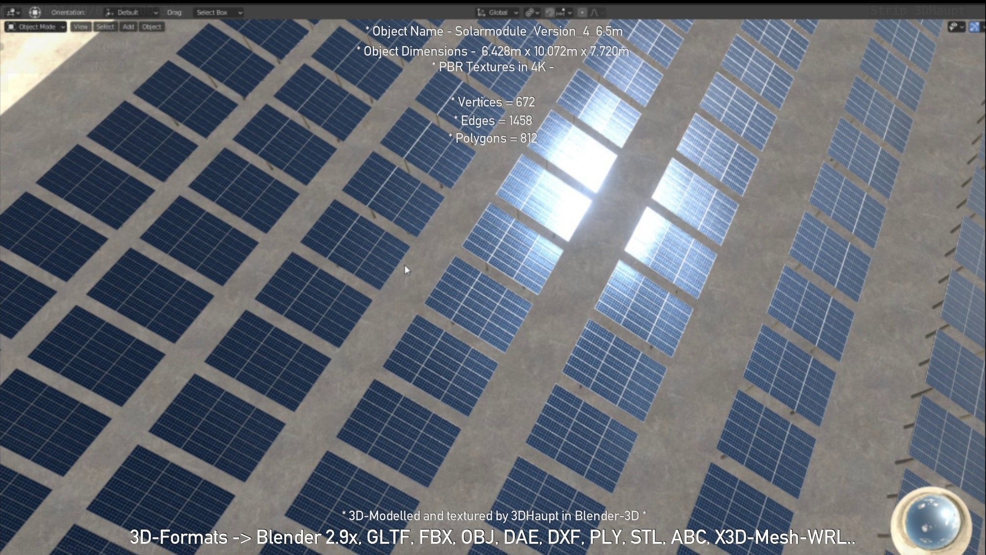 Solarmodule Version 4 - 6500mm Low-poly 3D model_130