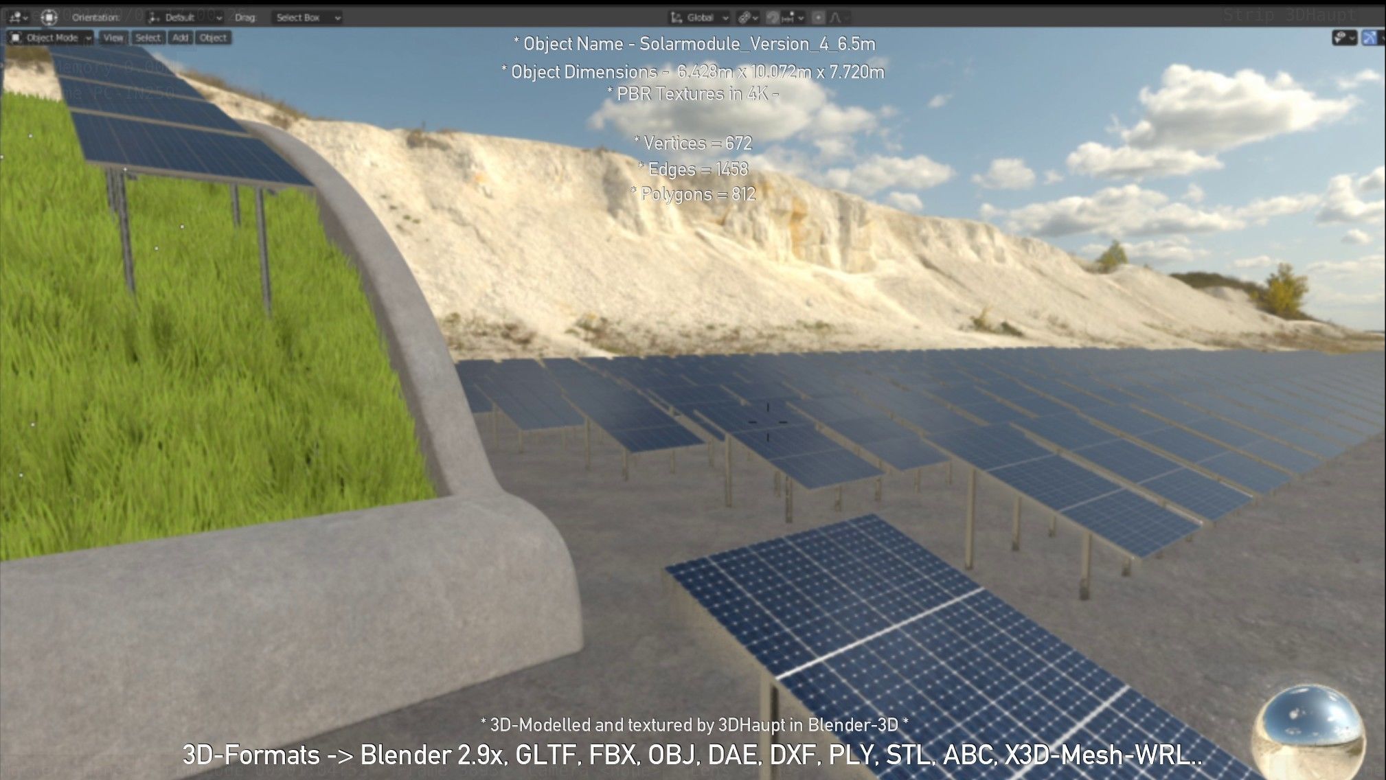 Solarmodule Version 4 - 6500mm Low-poly 3D model_111