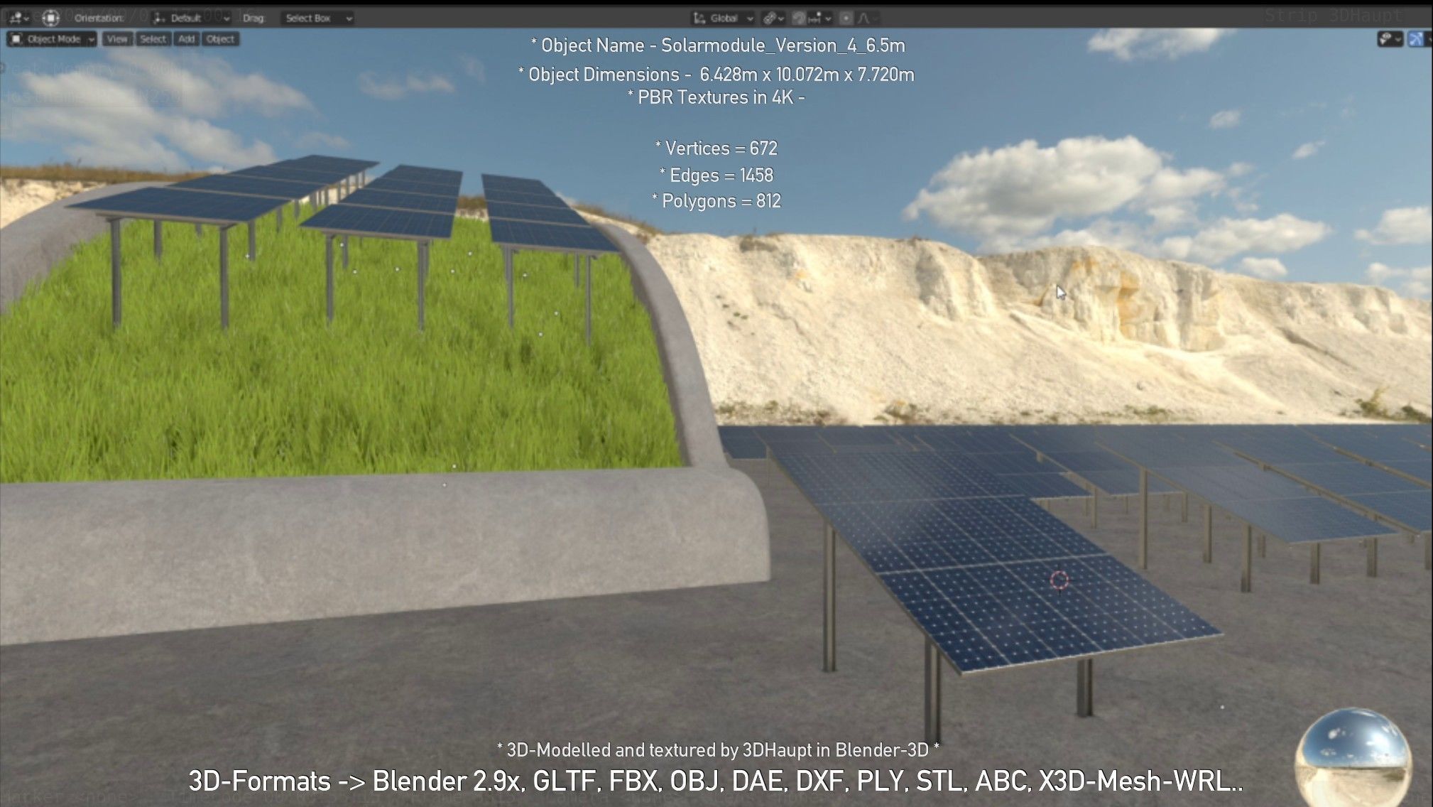 Solarmodule Version 4 - 6500mm Low-poly 3D model_98