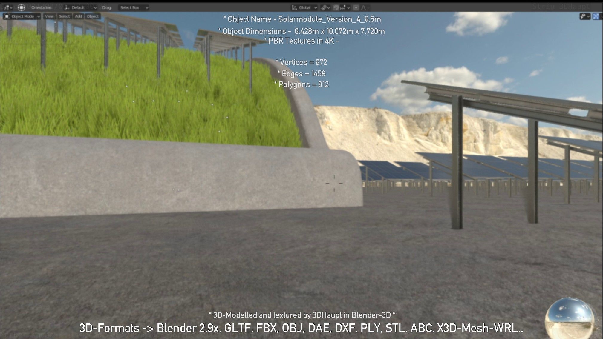 Solarmodule Version 4 - 6500mm Low-poly 3D model_100