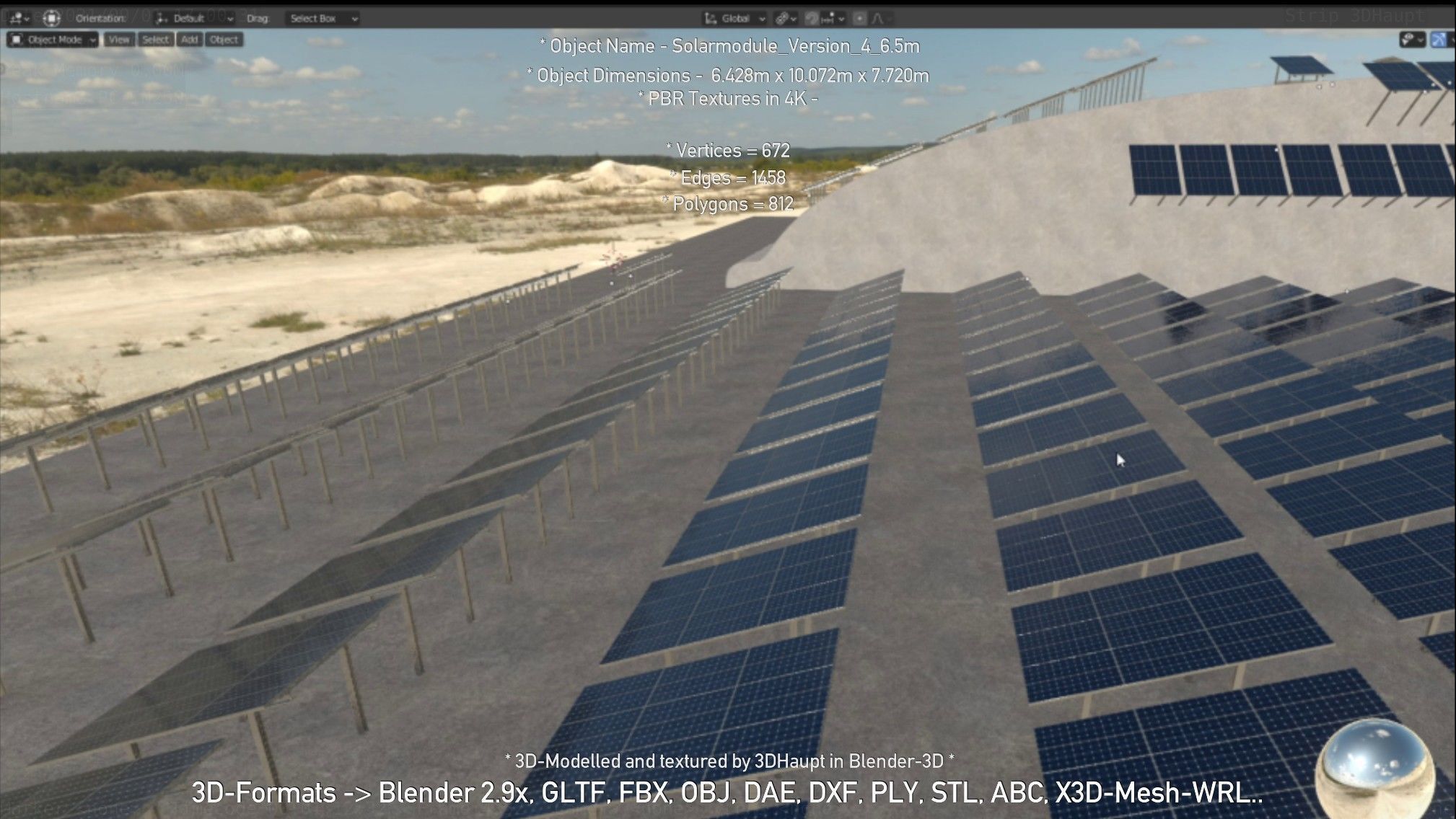 Solarmodule Version 4 - 6500mm Low-poly 3D model_122