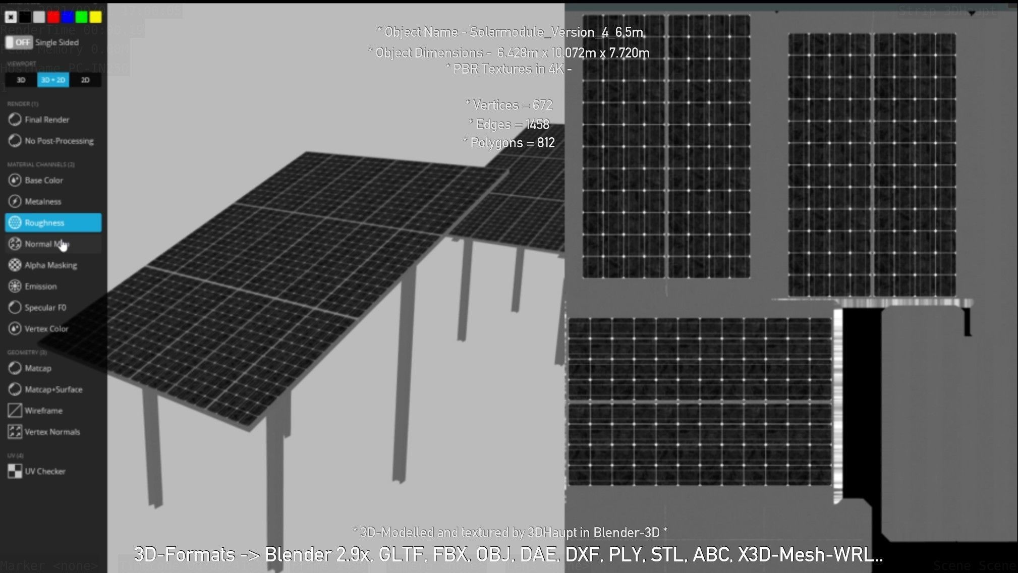 Solarmodule Version 4 - 6500mm Low-poly 3D model_34