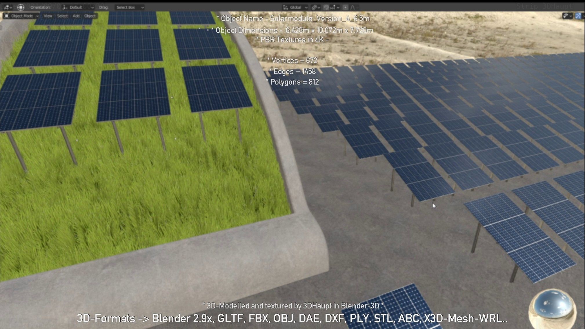 Solarmodule Version 4 - 6500mm Low-poly 3D model_129