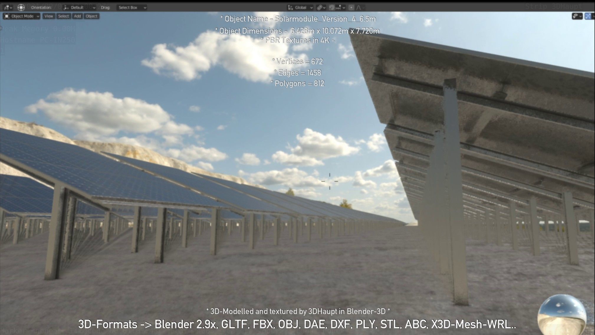 Solarmodule Version 4 - 6500mm Low-poly 3D model_35